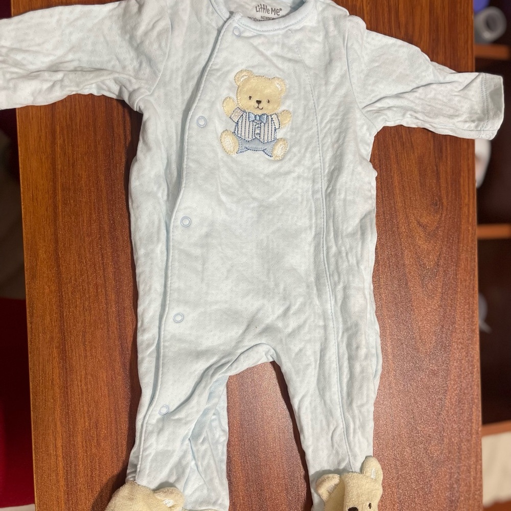 Little Me Blue and Cream Footies